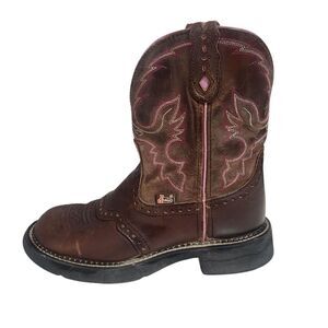 Justin Gypsy L9903 Women's 7 B Brown Leather Brown Pink Western Cowgirl Boots